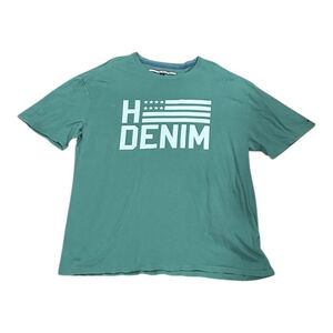 Tommy Hilfiger Shirt Mens Medium Green H Denim Flag Graphic Tee Patriotic USA
